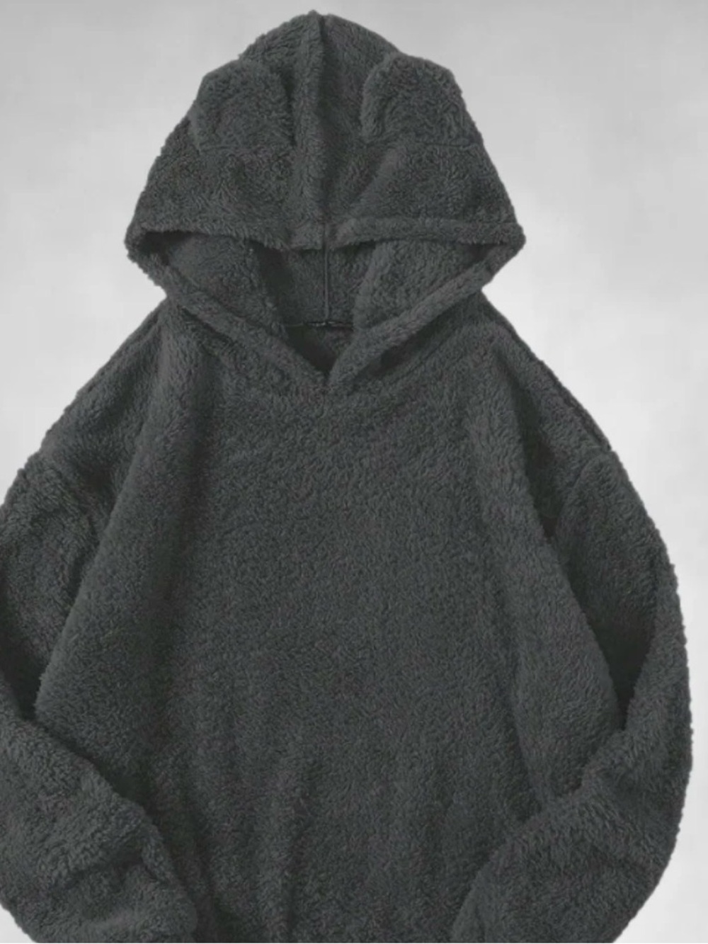 0186 ladies bear ear Plush Sherpa Crewneck Hoodie - black